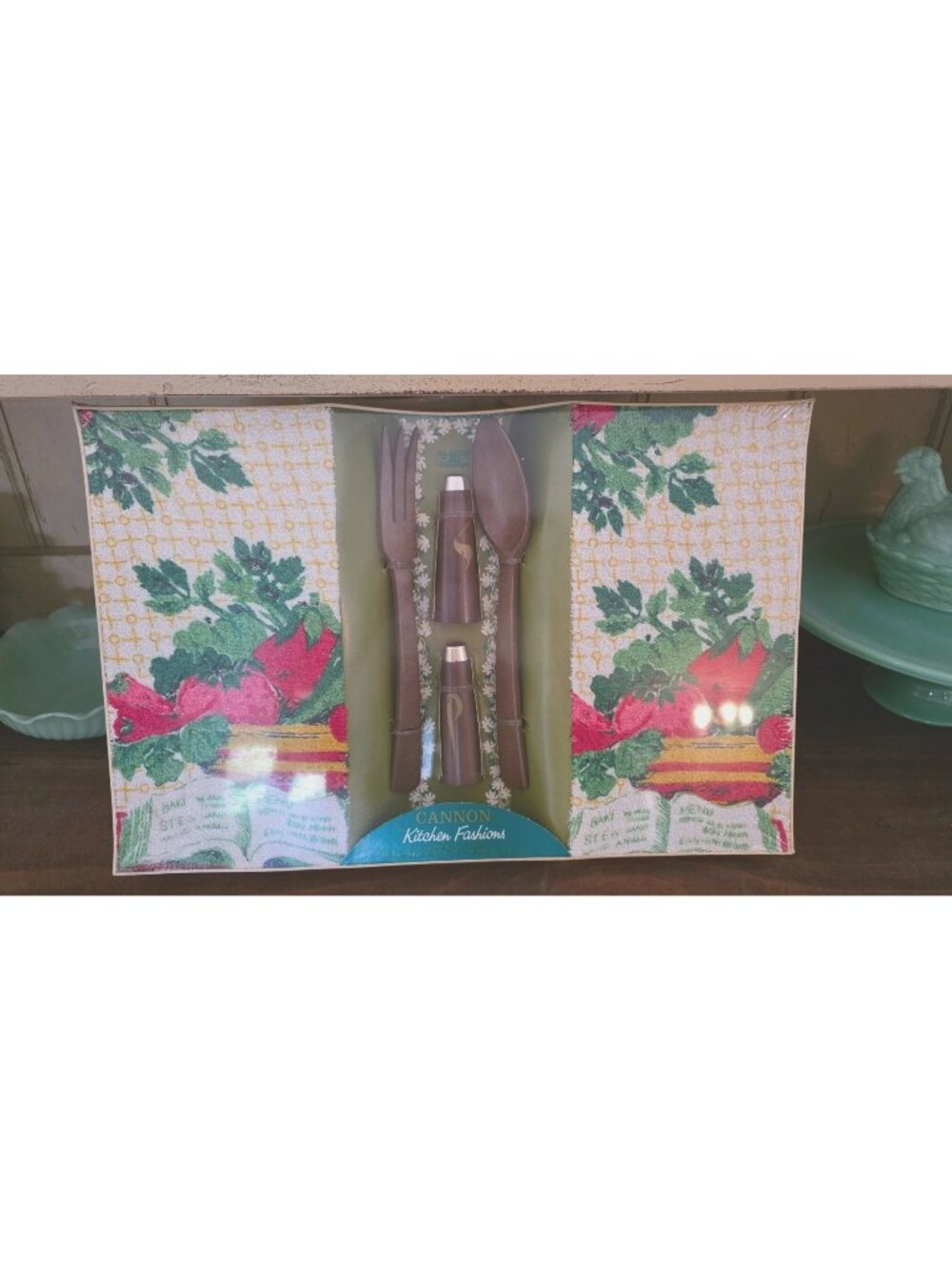 NOS Vintage MCM Cannon Kitchen Fashions Hostess Salad Serving Set Retro Towels